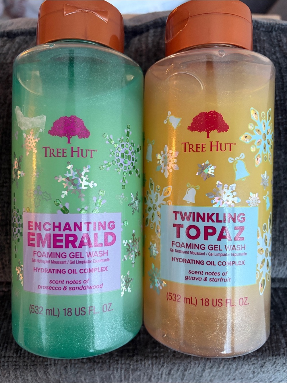 2 Tree Hut Shimmering Foaming Gel Wash- Twinkling Topaz & Enchanted Emerald 18oz